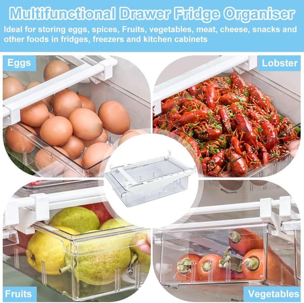 Refrigerator Organizer Transparent Storage Box Extendable Refrigerator Drawer for Fruits Vegetables, 32 * 21 * 12 cm