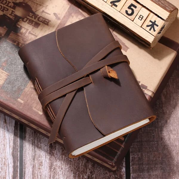Leather Journal - Leather Bound Diary for Men, Lined Travel Journal and Writing Journal for Personal Diary, Brown, 160 Pages