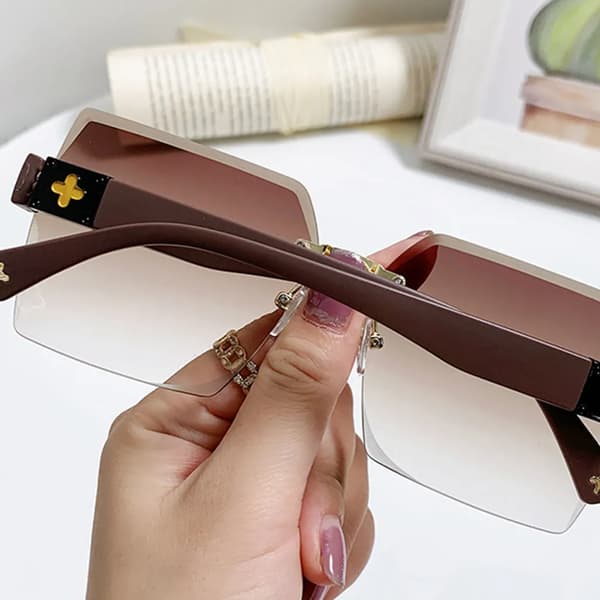 Women's Sunglasses, Rimless Cut Edge Sunglasses, Square Large Frames Anti Blue Light Glasses (Brown)