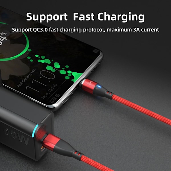 2-pack USB-C 2m 3-i-1 Magnetisk laddningskabel 60W snabbladdning Black Svart