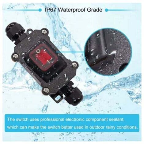 IP65 Waterproof Rocker Switch, 220V AC, DPST, 4 Terminals with Red LED, Dual Input and Output, H-K062-KCD4-201N-RW-220V-LS