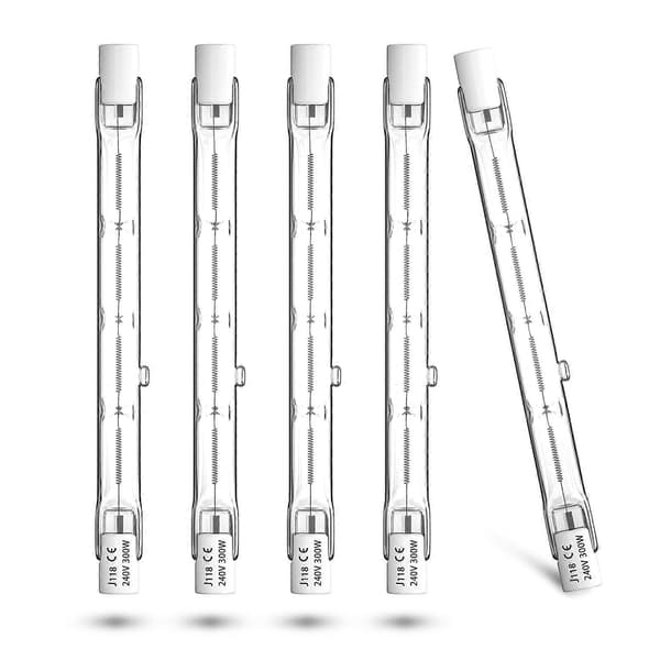 R7s 300W Halogenpære 118mm - Lineær Halogenflomlys Varmhvit 2800K, for Sikkerhetslamper, Landskapsbelysning, 5-pakning