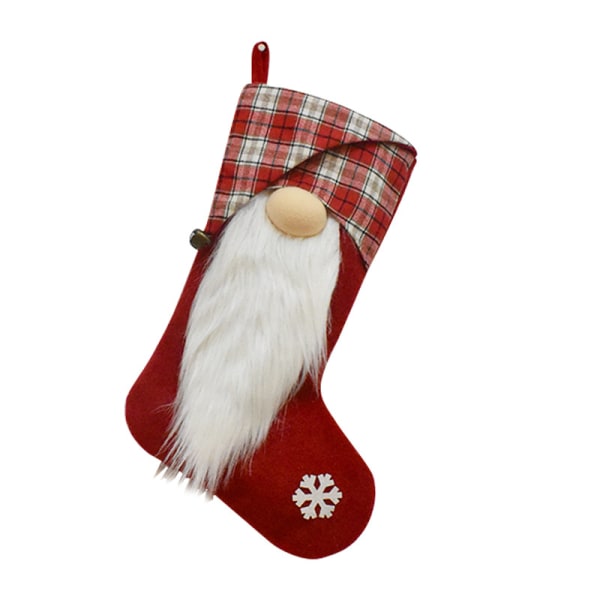 2st julstrumpor, 17,7 x 7,87 tum Skägg Pläd Röd Grå Ansiktslös docka Julstrumpa Rudolph Print Xmas Strumpa Sock (röd+grå)