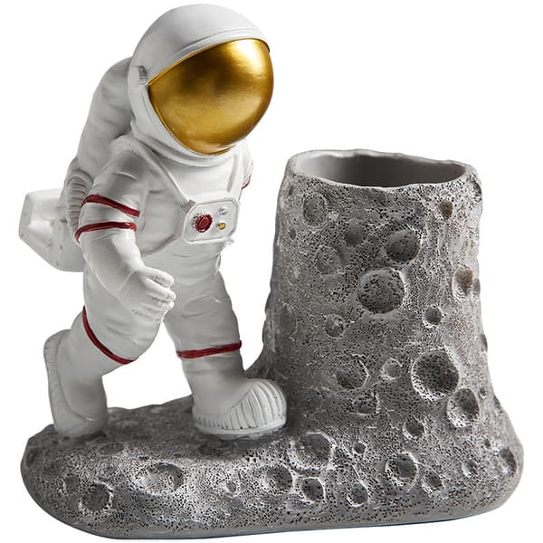 Staty Astronaut Pen Blyantholder med Telefonholder, Resin Mobi