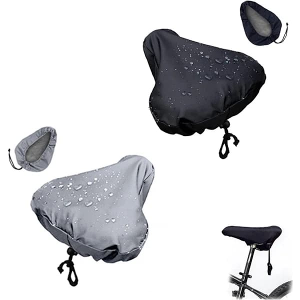 Bike Seat Cover Set, Waterproof Polyester Saddle Covers with Drawstring for Most Bikes, Black and Grey, 2-Pack