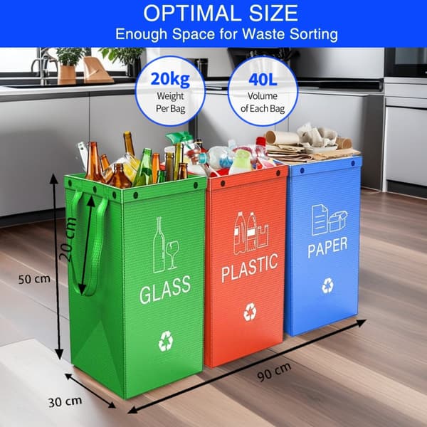Foldable Recycling Bins 3-pack — Modular Waterproof PP Storage Bins for Kitchen, Office, and Home, Large Capacity 50cm x 30cm x 30cm