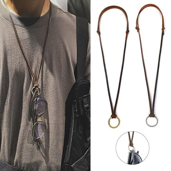 2 pcs Glasses Necklace Sunglasses Holder Hanging Ring Leather