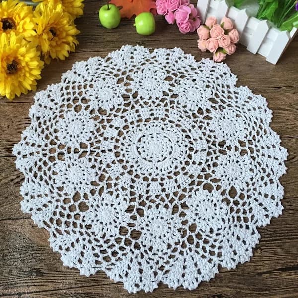 2 st 100% bomull handgjorda virkade runda dukar spetsduk Doily