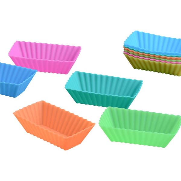 Rectangular Jumbo Cupcake Molds, 3.15 Inch Silicone Baking Cups Reusable Muffin Liners Mini Non-Stick Loaf Pan (Pack of 12, Random Color)