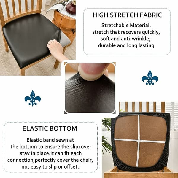 Vattentätt stolsöverdrag i PU-läder, stretchbart, tvättbart, svart, 4-pack