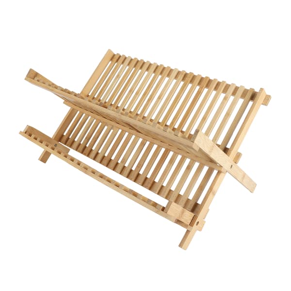 Folding Wooden Dish Rack 20 Grids 2-Tier Foldable Dish Drying Rack for Dishes Plates Bowls Cups
