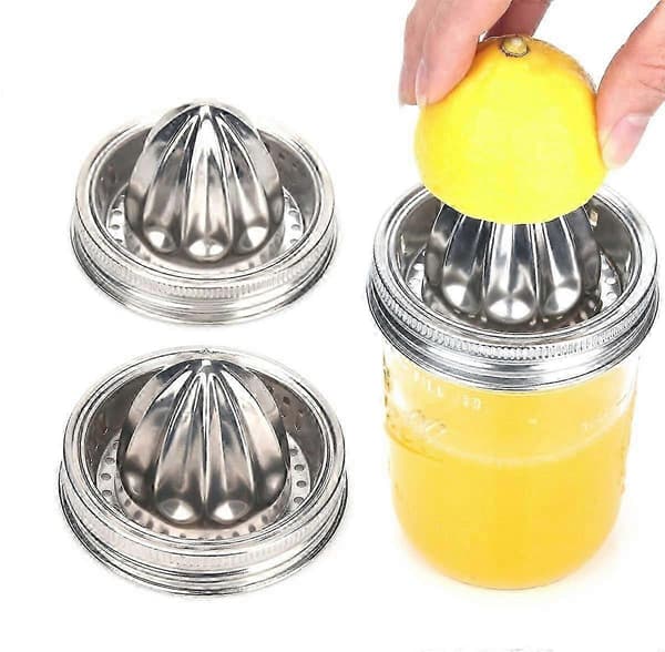 Mason Jar Juicerlåg i rustfrit stål, 2-delt sæt til krukker med bred åbning, citruspresser og citronpresser [DB]