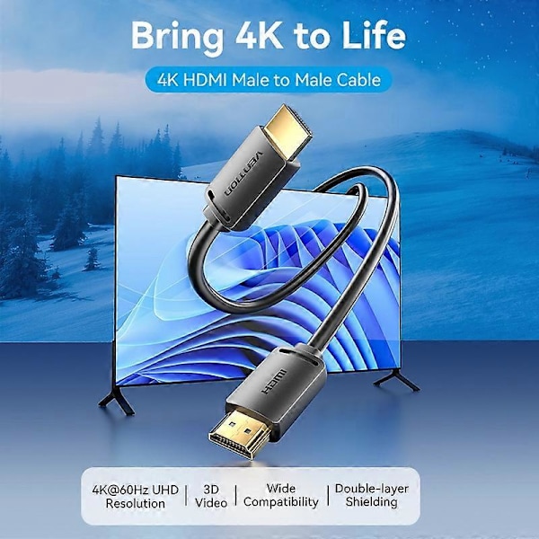 Typ A VENTION ALJBH 2m HDMI Hann til Hann Gullbelagt Adapterkabel 4K 60Hz PVC-kabel