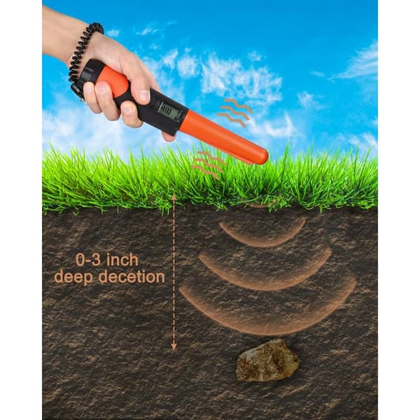 Portable metal detector with LED, 360° waterproof pinpointer, Includes batteries, for treasure hunting