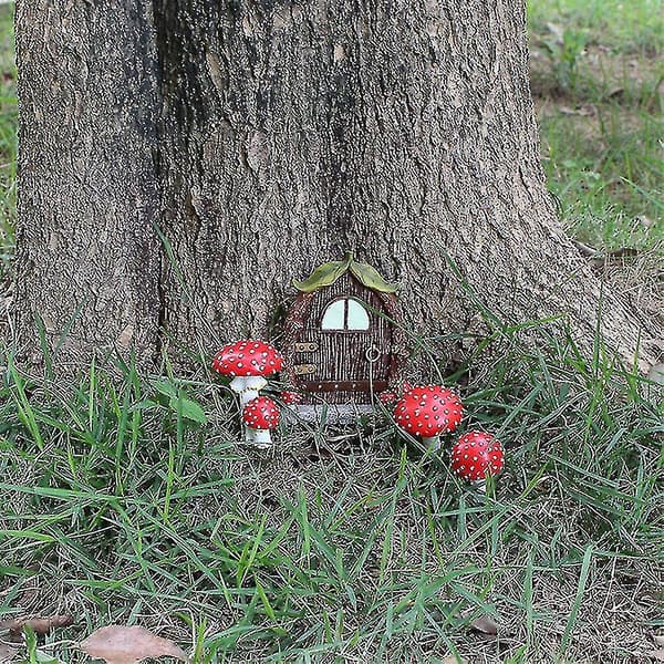 Garden Creative Luminous Mushroom Statue Ornament Garden Decoration Red, Brown 1 set