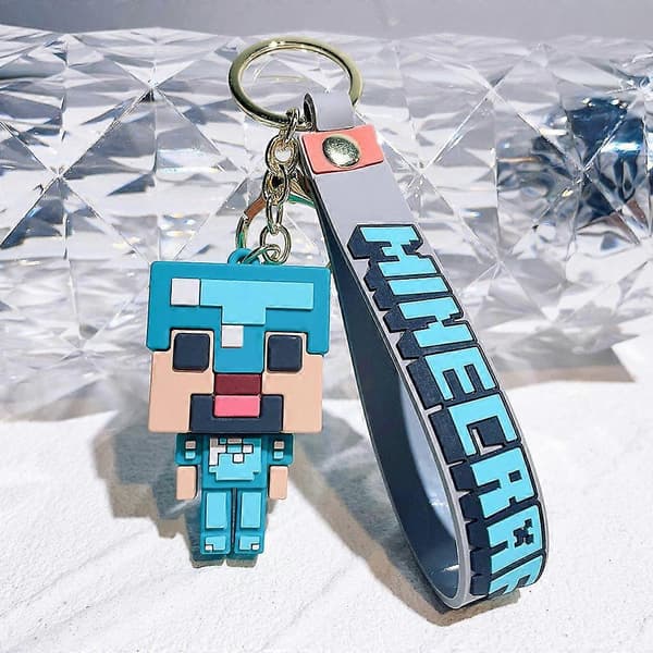 Minecraft Nyckelring Väskberlock Hänge Nyckelring Modell Dockor Julklappspresent Blå Blue