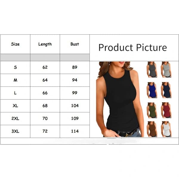 Tanktoppe til kvinder, ærmeløs, basic Cami Top, skjorte, slim Racerback bluser --- Sort (Størrelse L)