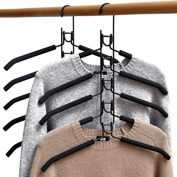 Space-saving hangers, 2-pack, 5-in-1 multi-functional magic metal hanger non-slip hanger with multi-layer EVA sponge for jeans skirts T-shirts