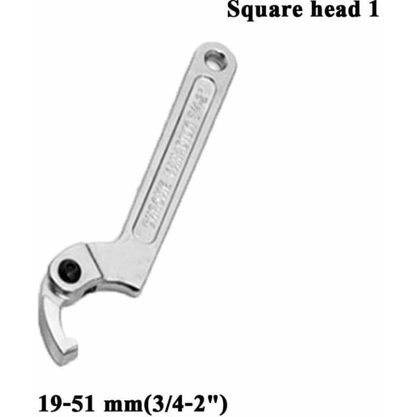 Adjustable Chrome-Vanadium Hook Wrench C-Spanner Tool 19-51mm - Square Head 1 KLB