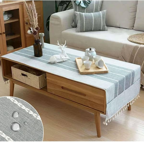 Aftørbar linnedug med lommer, rektangulær sofabordsbeskytter, bordløber - 50x145cm lysegrå