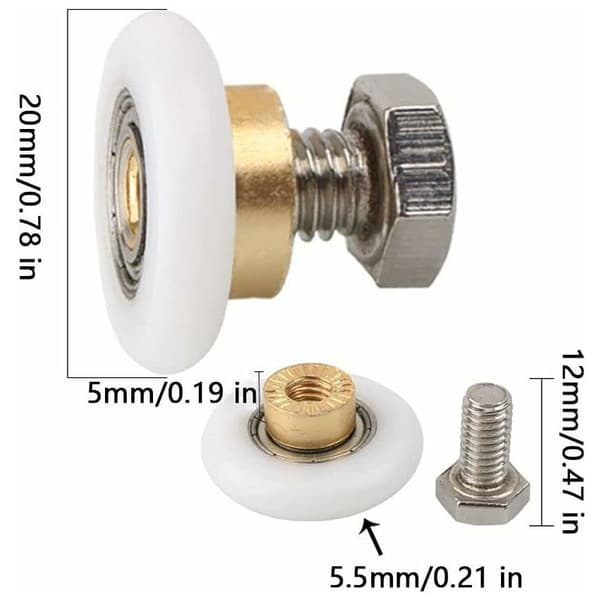 Rullehjul til skydedøre, 4 stk. bruseruller, bruserullere, rullehjul til skydedøre, udskiftningshjul til døre (20 mm)