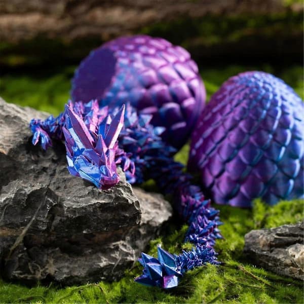 3D Printed Dragon in Egg, Fully Articulated Crystal Dragon with Dragon Egg, Home Office Decor