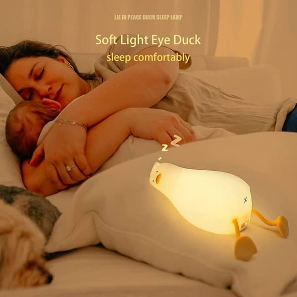 Lovely Lying Flat Duck Night Light LED Squishy Duck Lamp Cute Luminous Duck Silicone Dimmable Night Light Atmosphere Lamp