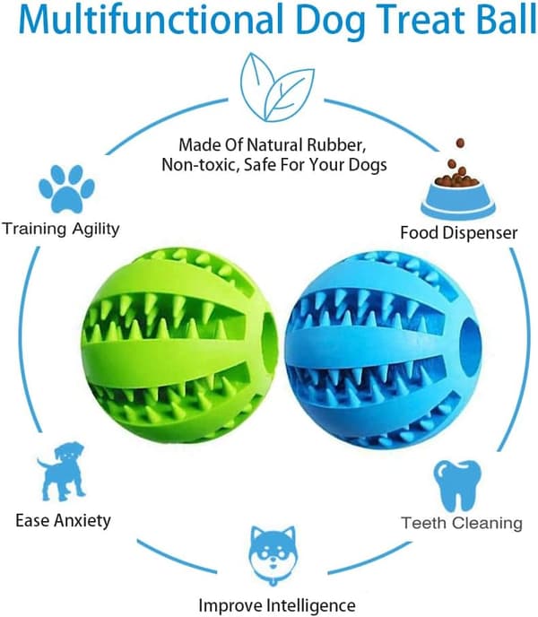 Interactive Dog Ball in Natural Rubber, 7.1 cm, (Blue, Green)