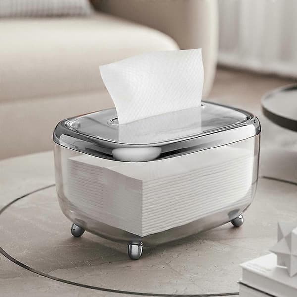 Tissue Box, Transparent Tissue Box Simple Creative Storage Box Fixed Lid Paper Organizer, Silver