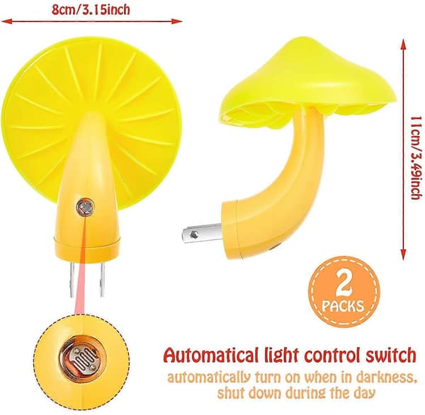 2 LED svampnatlamper, lyskontrolstiklamper, gule LED-lysinduktionsnatlamper, mini magisk svamp sengelampe (gul)