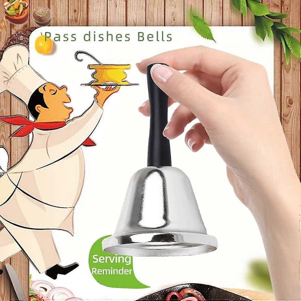 Handklocka i rostfritt stål, uppmärksamhetssignal Skolklocka i metall Högljudd samtalsklocka, handhållen klocka (silver)