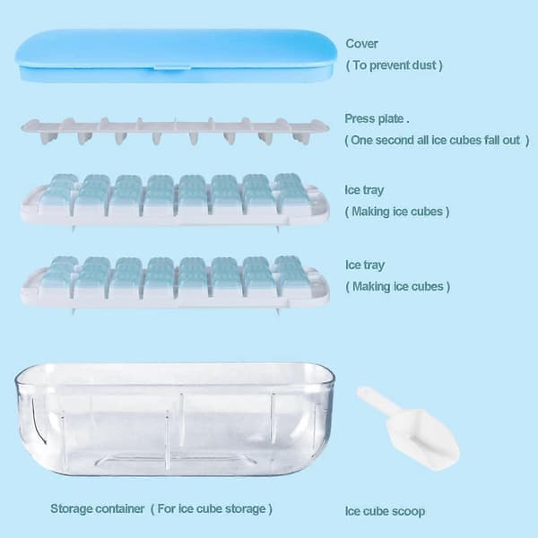 Ice Cube Tray with Lid, Food Grade Silicone Molds, Release All Ice Cubes in One Second, Reusable 48 Ice Cube Tray Blue Blue