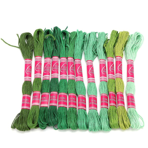 12 stk. broderitråd gradient lys farve polyestertråd til broderielskeres gruppehåndværk (grøn serie)