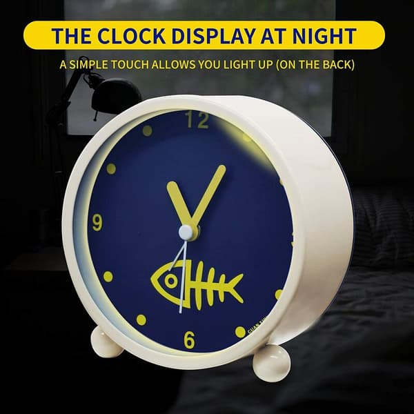 Alarm Clock with Night Light Bedside High Sound Alarm Quartz Table Clock for Bedroom, Milk White, Herringbone
