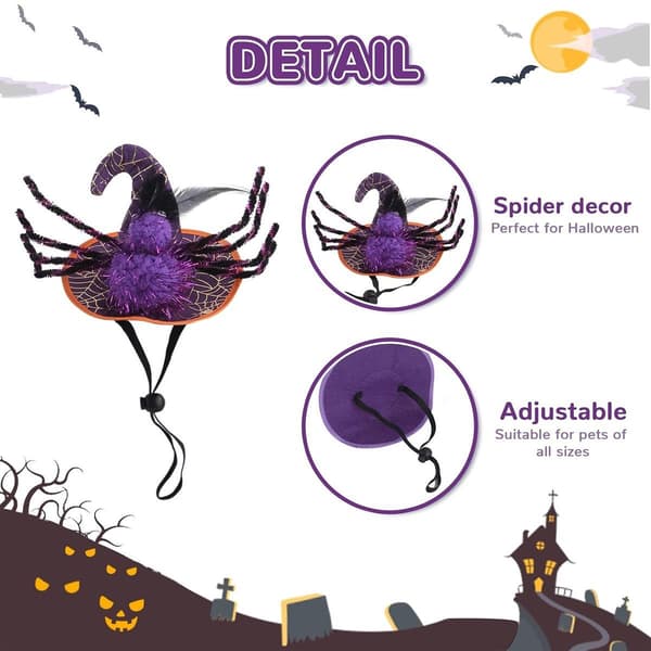 Hunde Halloween kostumer, edderkop hund tryllekunstner hat og lilla ternet hundeslips KLB