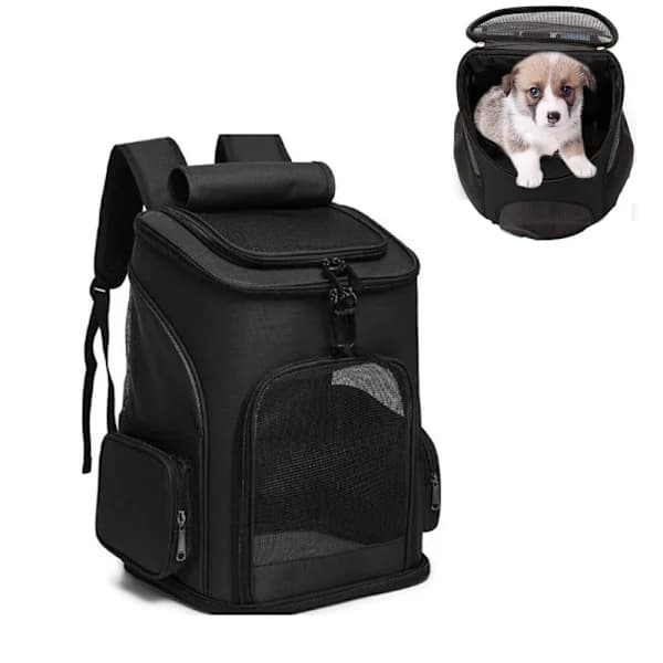 Expandable Pet Backpack, Breathable Mesh Cat Backpack, Foldable Dog Backpack for Small Dogs, Rabbits, Puppies Black
