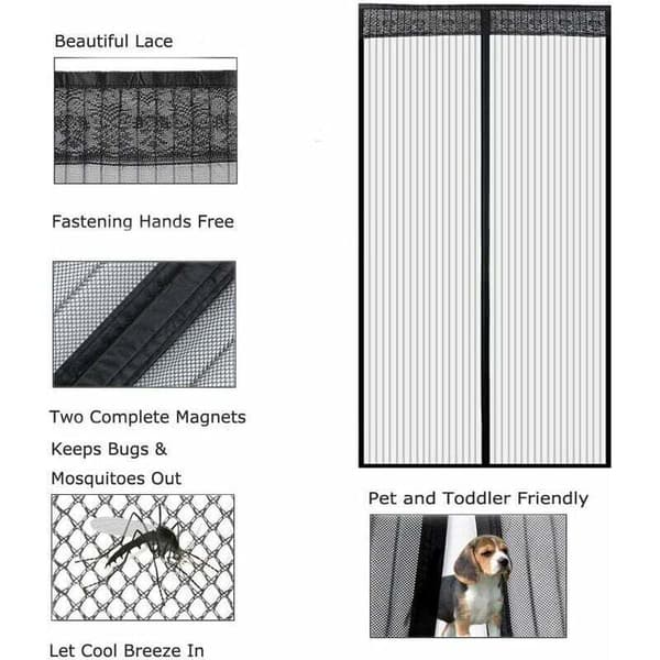 Magnetic Door Screen 140x220cm, Ultra-Fine Mesh Fly Curtain for Doors, Automatic Closing, No Drilling, Black
