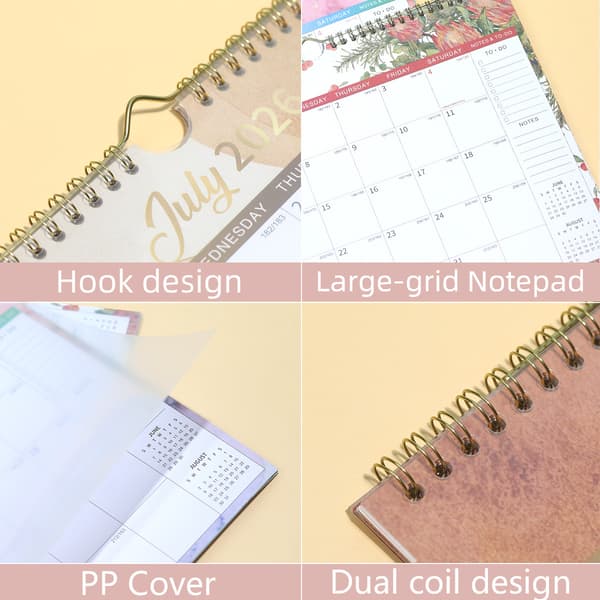 Wall Calendar 2026, Large Lined Writing Boxes, Thick Paper, Spiral Bound, For Home Or Office Planning, 33 x 26 cm
