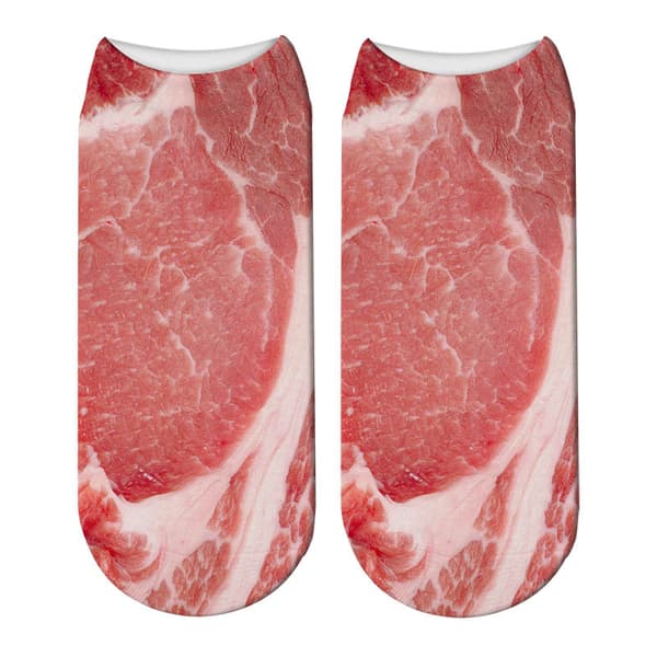 3D Printed Meat Socks 4 Pairs Beef Pork Short Sock Funny