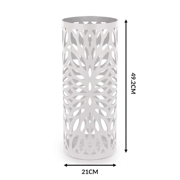 Modern White Metal Umbrella Stand with 4 Hooks & Removable Drip Tray