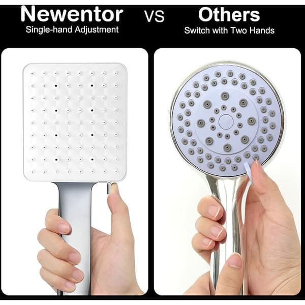 Shower, large, square, single-hand operation, 6-level high-pressure shower, chrome
