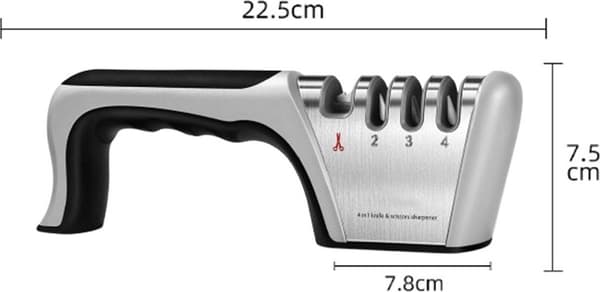 4-in-1 Knife Sharpener - Stainless Steel - Non-Slip Knife Sharpener - Pull-Through Sharpener - 4 Settings - With Non-Slip Base