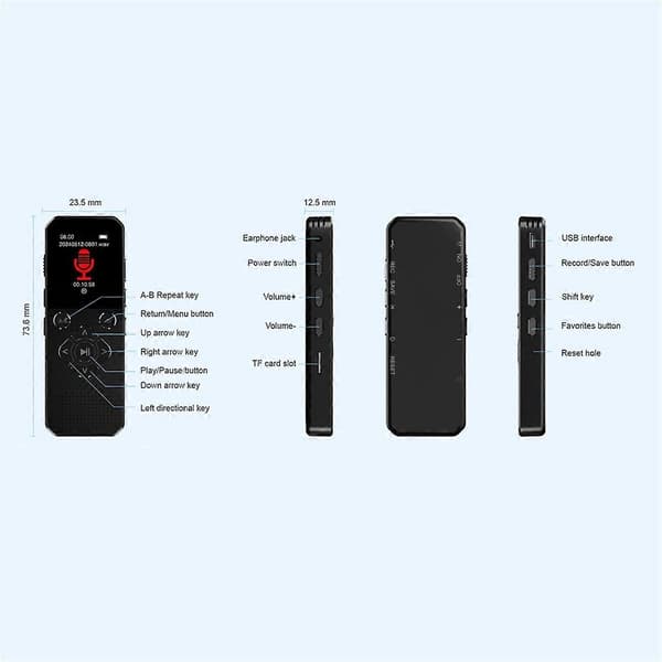 Stemmeoptager MP3-afspiller LED Farveskærm Mini Lydoptager Multifunktionel Diktafon MP3 FM