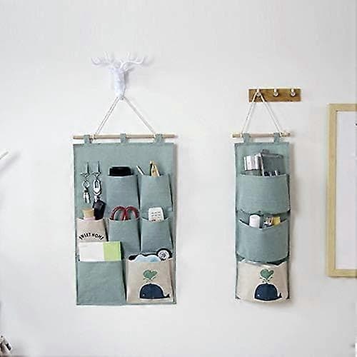 Door Storage Bag // Hanging Cotton Door Storage with Pockets (3 Pockets, Green)