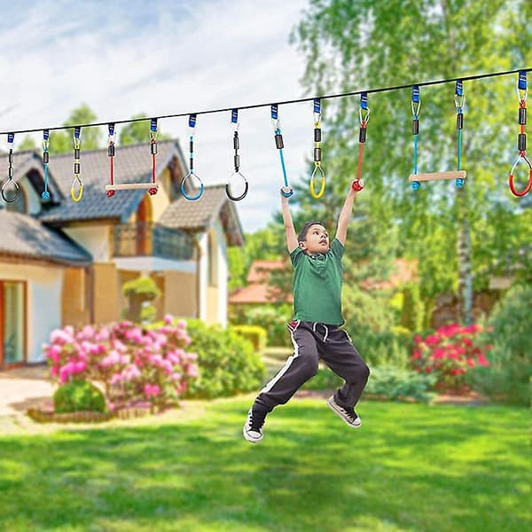 Ninja Obstacle Course Climbing Rings Set for Kids - Max Load 120 Kg - Multifunctional Garden Swing