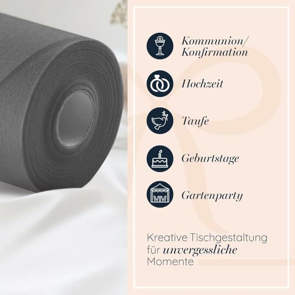 Dark Grey Table Runner 30cm x 25m Decorative Elegant for Birthdays Weddings Special Occasions