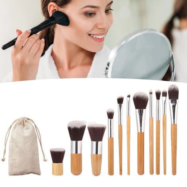 11 stk. makeupbørstesæt, fint håndværk, professionelle makeupbørster med stofpose