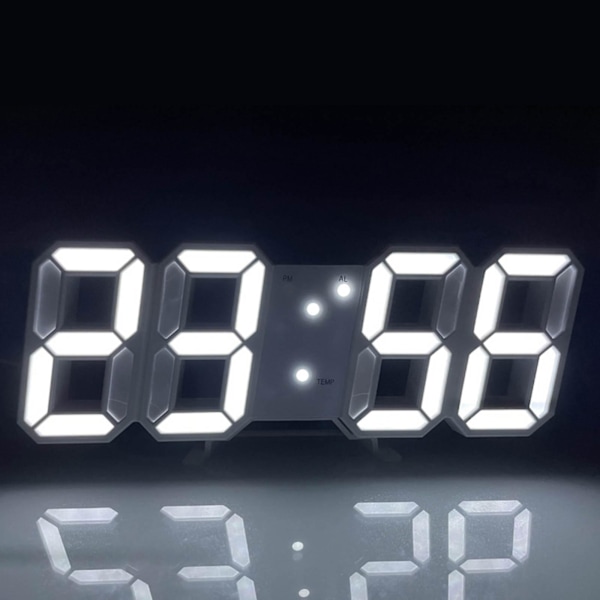 LED-väggklocka med digital display, glödande nattläge, justerbar elektronisk bordsklocka, väggklocka, dekoration, vardagsrum, LED-klocka [dB] White