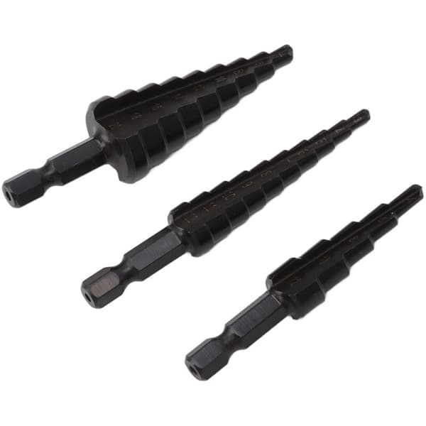 3-piece HSS Step Drill Bit with Hex Shank for Metal, Wood, and Insulation Boards