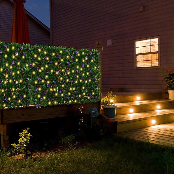 Expandable Fence with Solar String Lights, Stretchable Foliage, Privacy Screen, Artificial Ivy, Fence Panel, Background, Artificial Hedges (FMY) purple purple